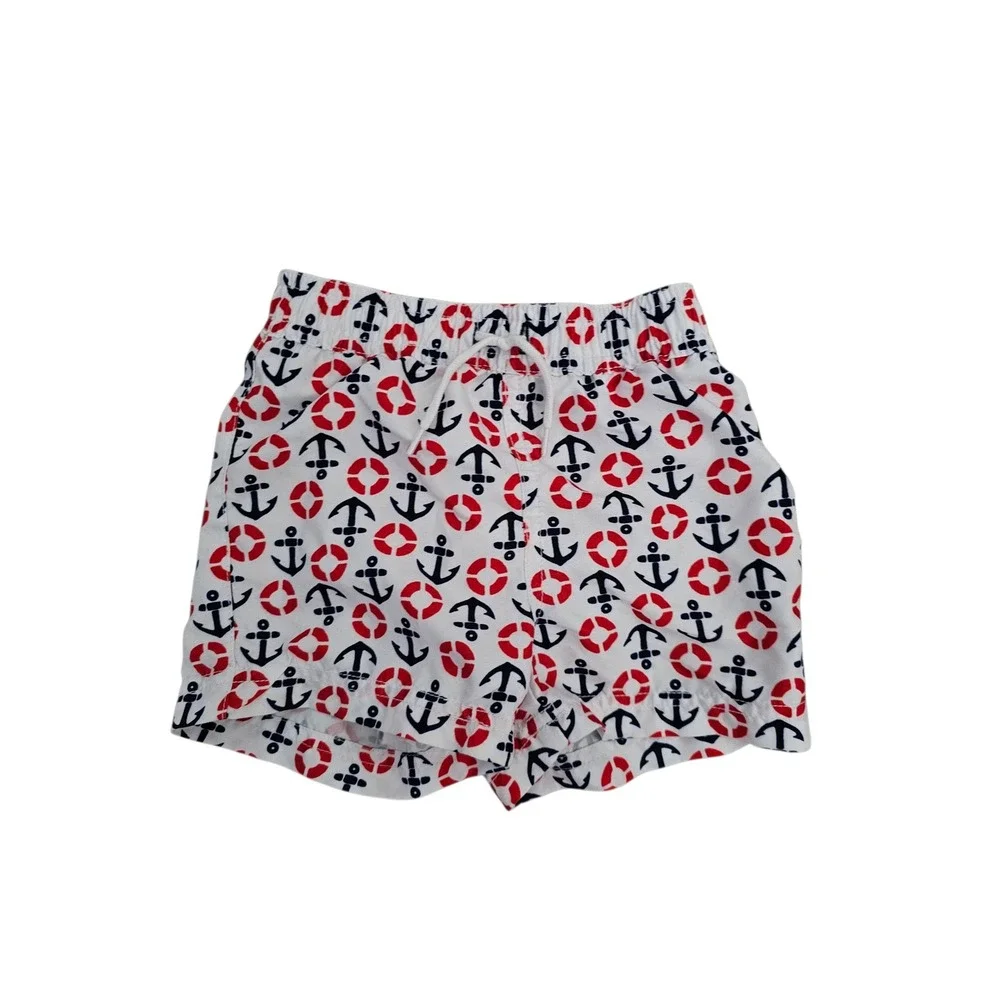 Janie and Jack Kids‎ Nautical Anchor Life Ring Swim Trunks White Red Navy 6-12M